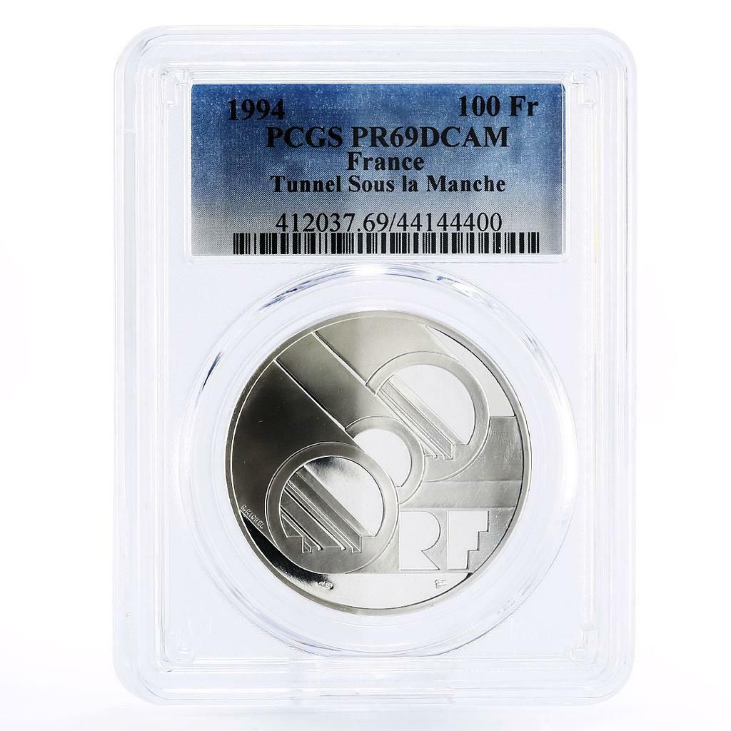 フランス 100 フラン 海峡トンネル ラ マンシュ PR 69 PCGS 銀貨 1994