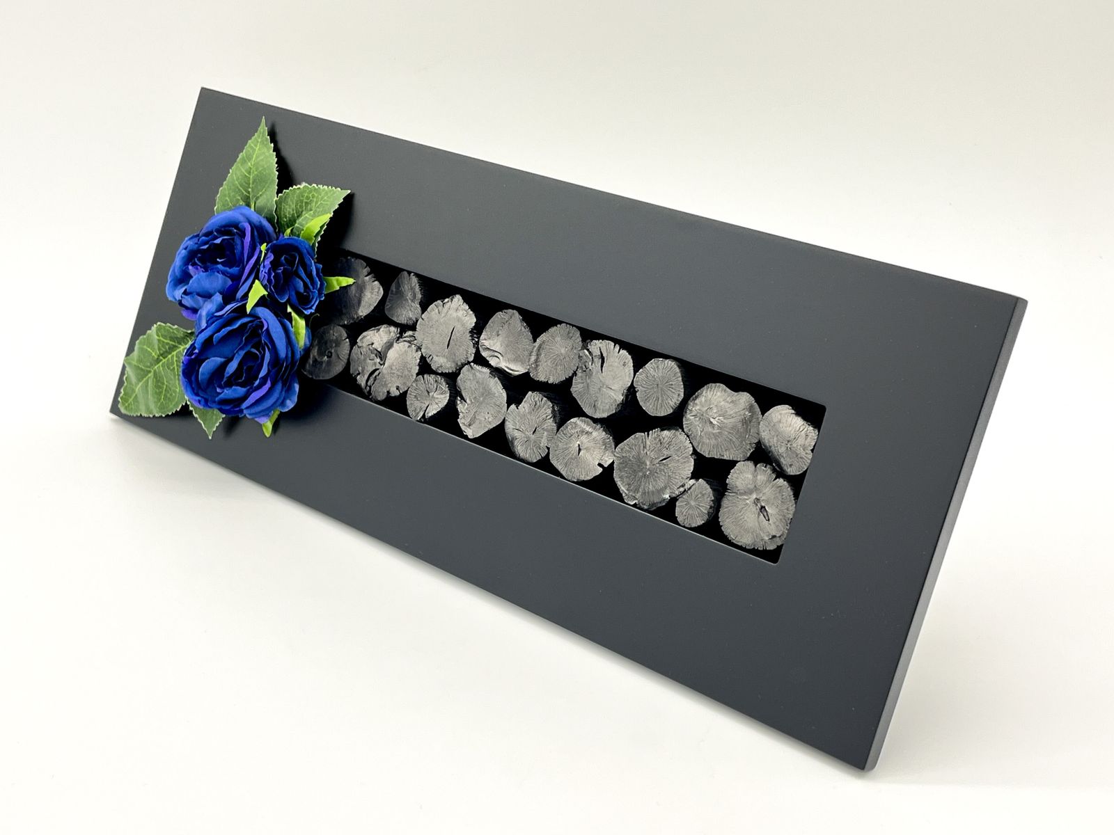 紀州備長炭 インテリア フレーム 『青薔薇』40cm×15.5cm 長方形 置物