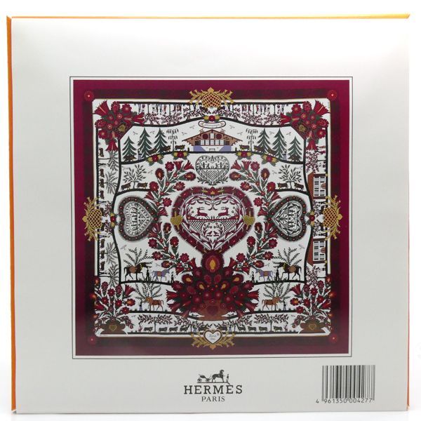 HERMES カレ90 デコパージュ Decoupage 赤 トナカイ ハート クリスマス