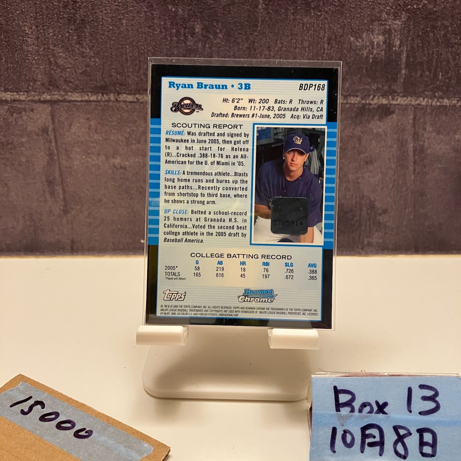 2005 Topps Bowman Chrome Ryan Braun Autograph Milwaukee Brewers First Year カード