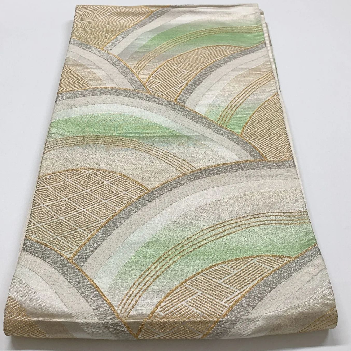 6064］袋帯 青海波吉祥文様 金銀糸 未仕立て 六通 正絹 着物