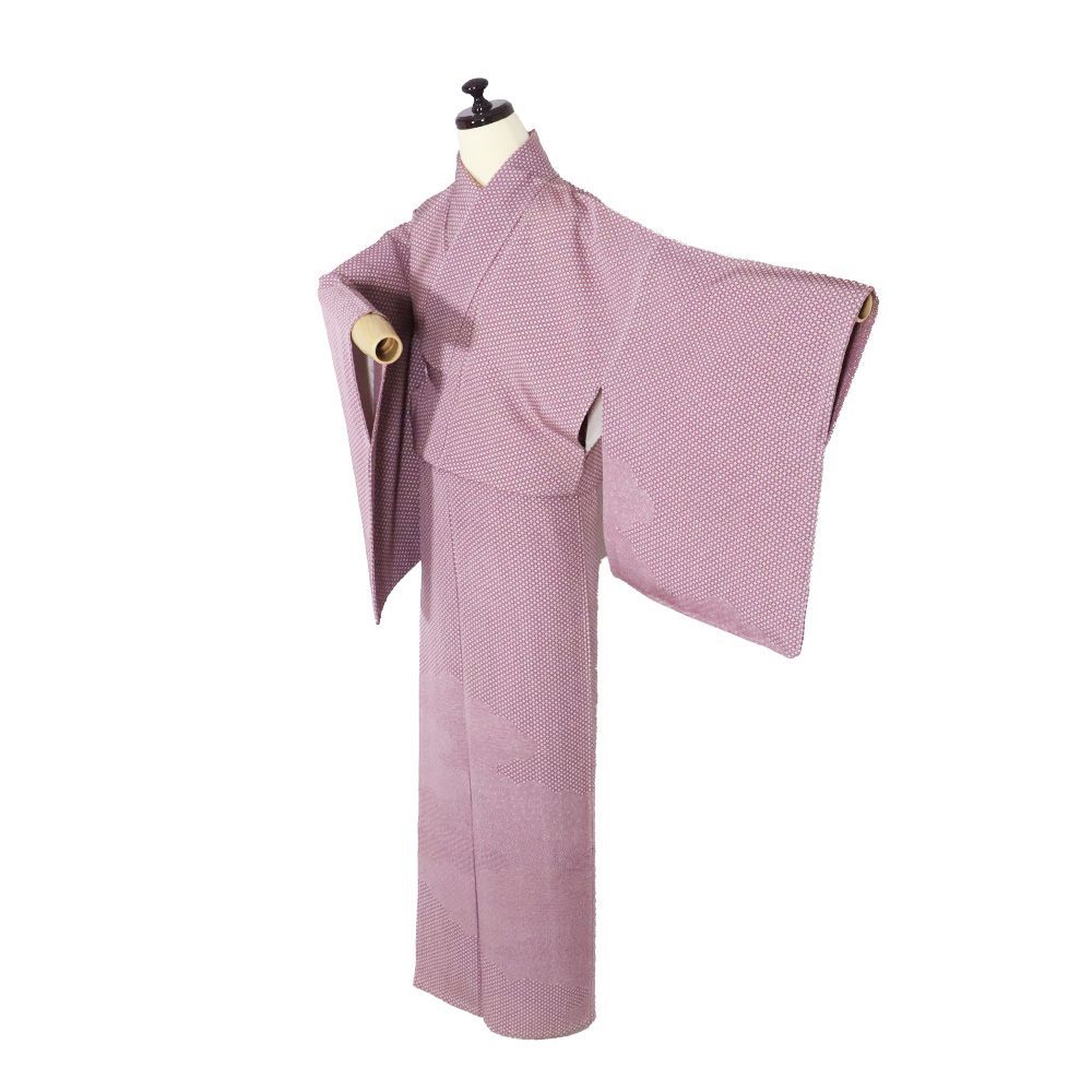 訪問着 袷 正絹 濃いピンク 雲取文 露草 七宝 松葉 青海波 Mサイズ ki 31374 レディース シルク ギフト セミフォーマル