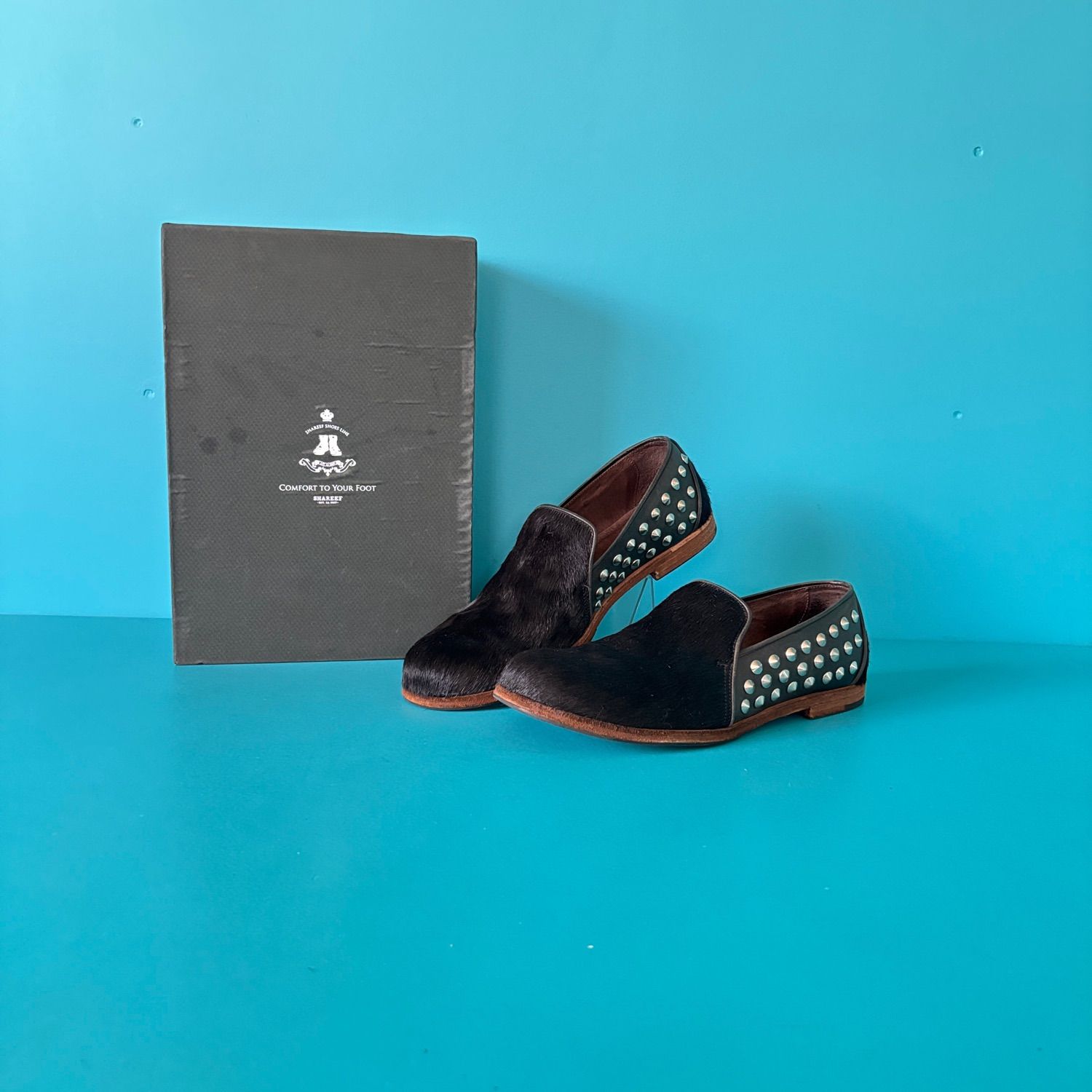 SHAREEF シャリーフ ハラコ スタッズ スリッポン シューズ サイズ3 ブラック 黒