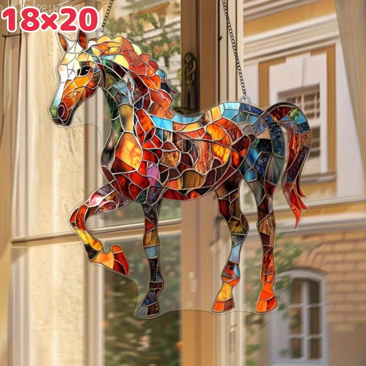 ✨ステンドグラス風✨オレンジ馬 サンキャッチャー 2Dアクリル 20cm