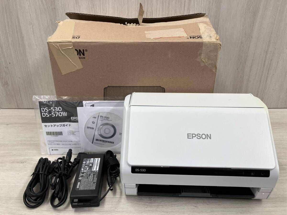 ジャンク 【ジャンク】 EPSON DS-530 ドキュメントスキャナ 箱/セットアップガイド/USBケーブル/CD-ROM/電源ケーブル/ACアダプター付