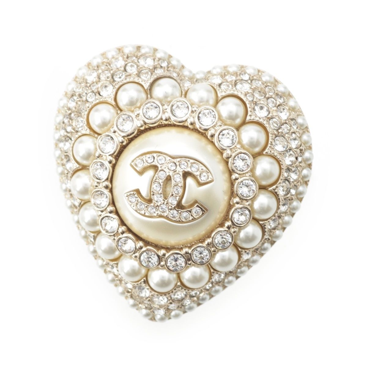 シャネル L22B ココマーク ラインストーン パール ハート ブローチ