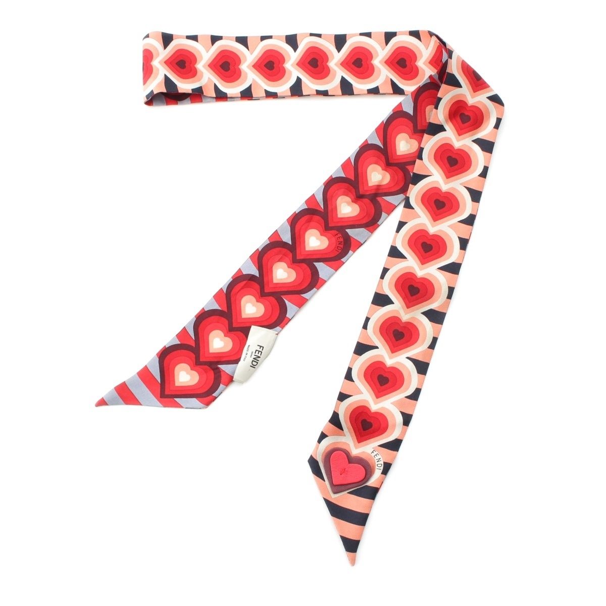 フェンディ ラッピー シルク バレンタイン ハート レザーチャーム 総柄 スカーフ レッド系