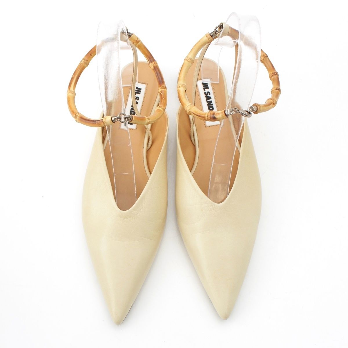 ジルサンダー レザー バンブーアンクレット フラット パンプス サンダル シューズ アイボリー 36 1 2