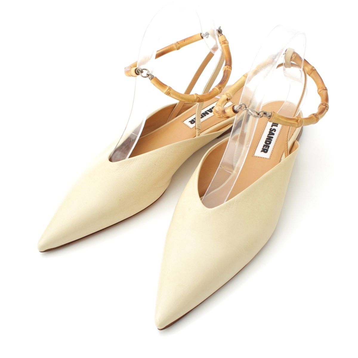 ジルサンダー レザー バンブーアンクレット フラット パンプス