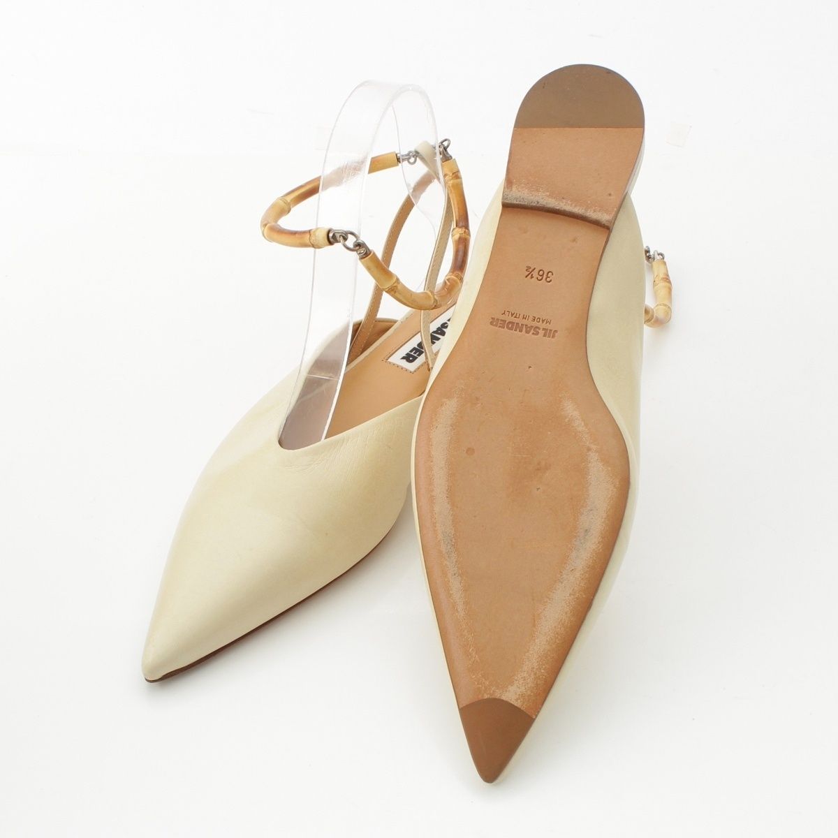 ジルサンダー レザー バンブーアンクレット フラット パンプス