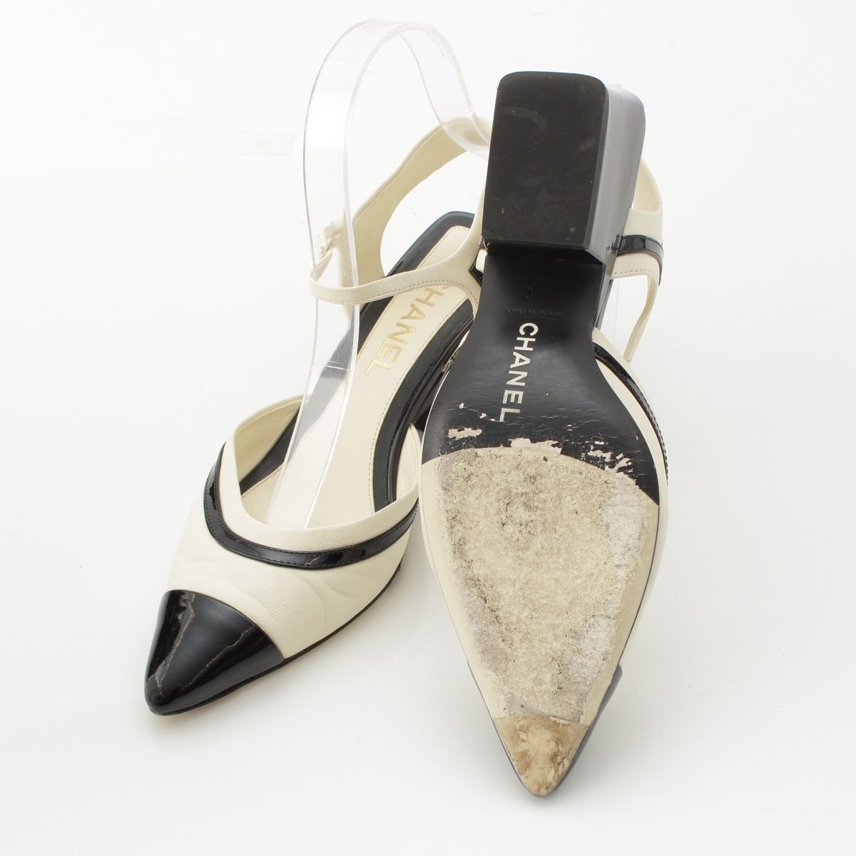 シャネル レザー ココマーク バイカラー スリングバッグ パンプス