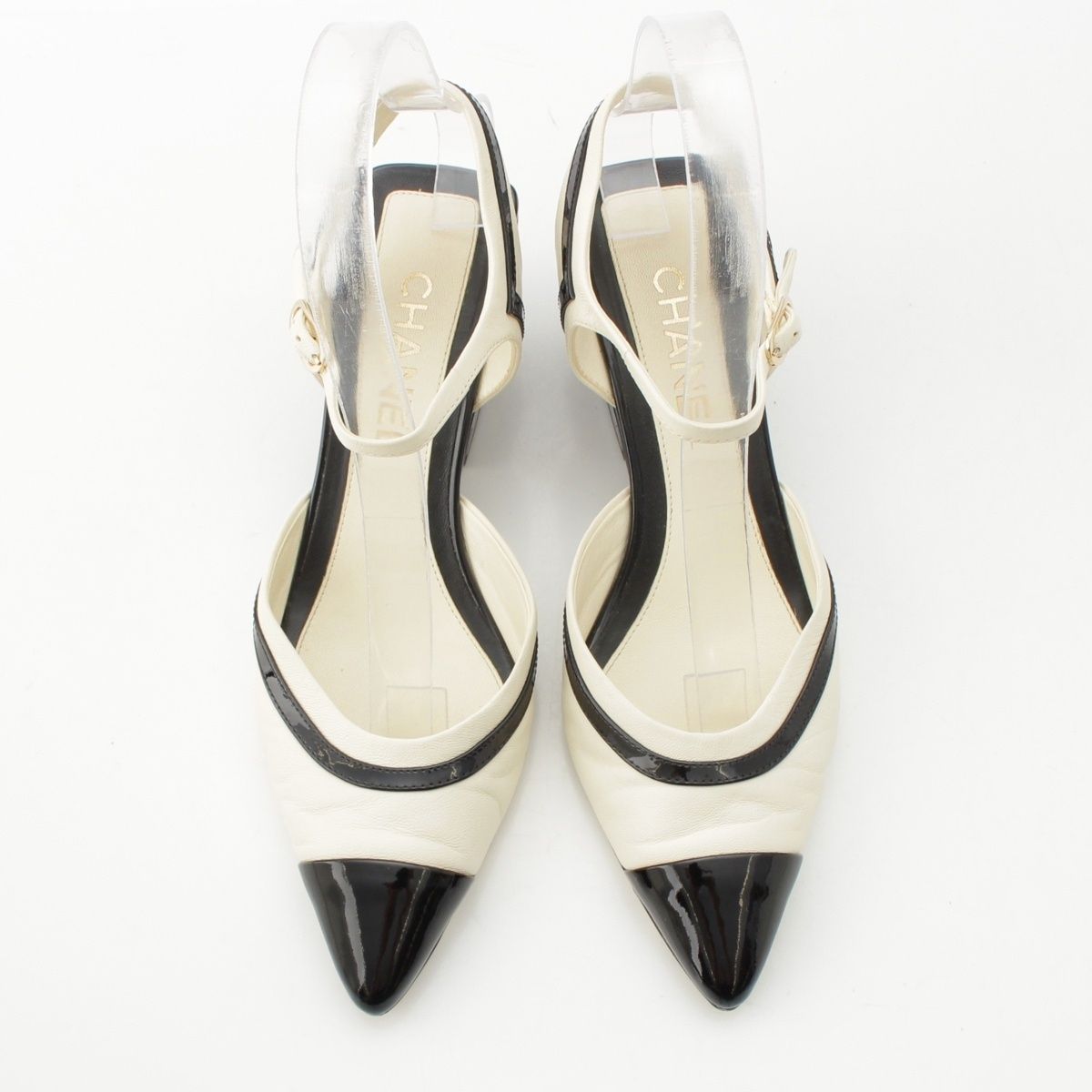 シャネル レザー ココマーク バイ スリングバッグ パンプス シューズ G 38846 ブラック ホワイト 37 C