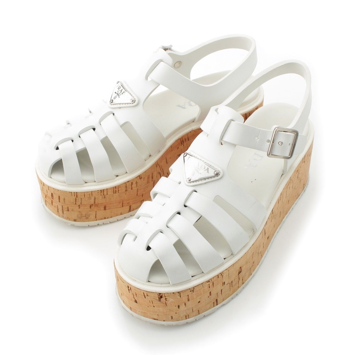 プラダ モノリス トライアングルロゴ サンダル ホワイト 37