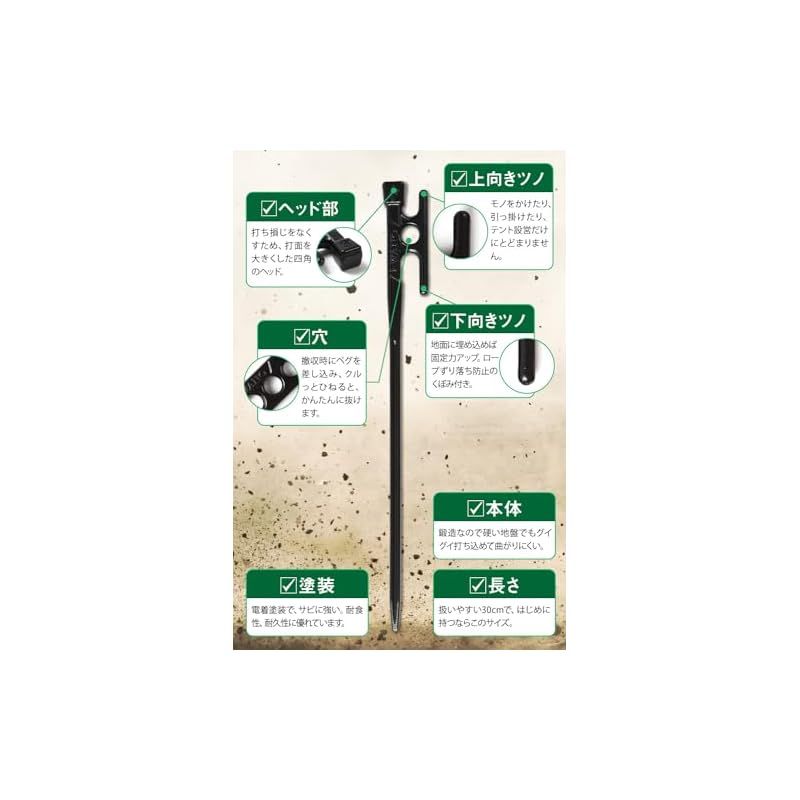 IWANO ] 鍛造ペグ 30cm 日本製 [抜かない限り抜けません] カチオン電着