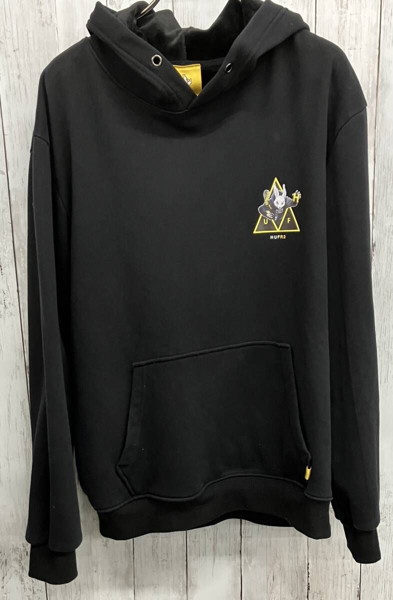 FR 2 × HUF プルオーバーフーディ エフアールツー ハフ ブラック 裏地ベロア パーカー