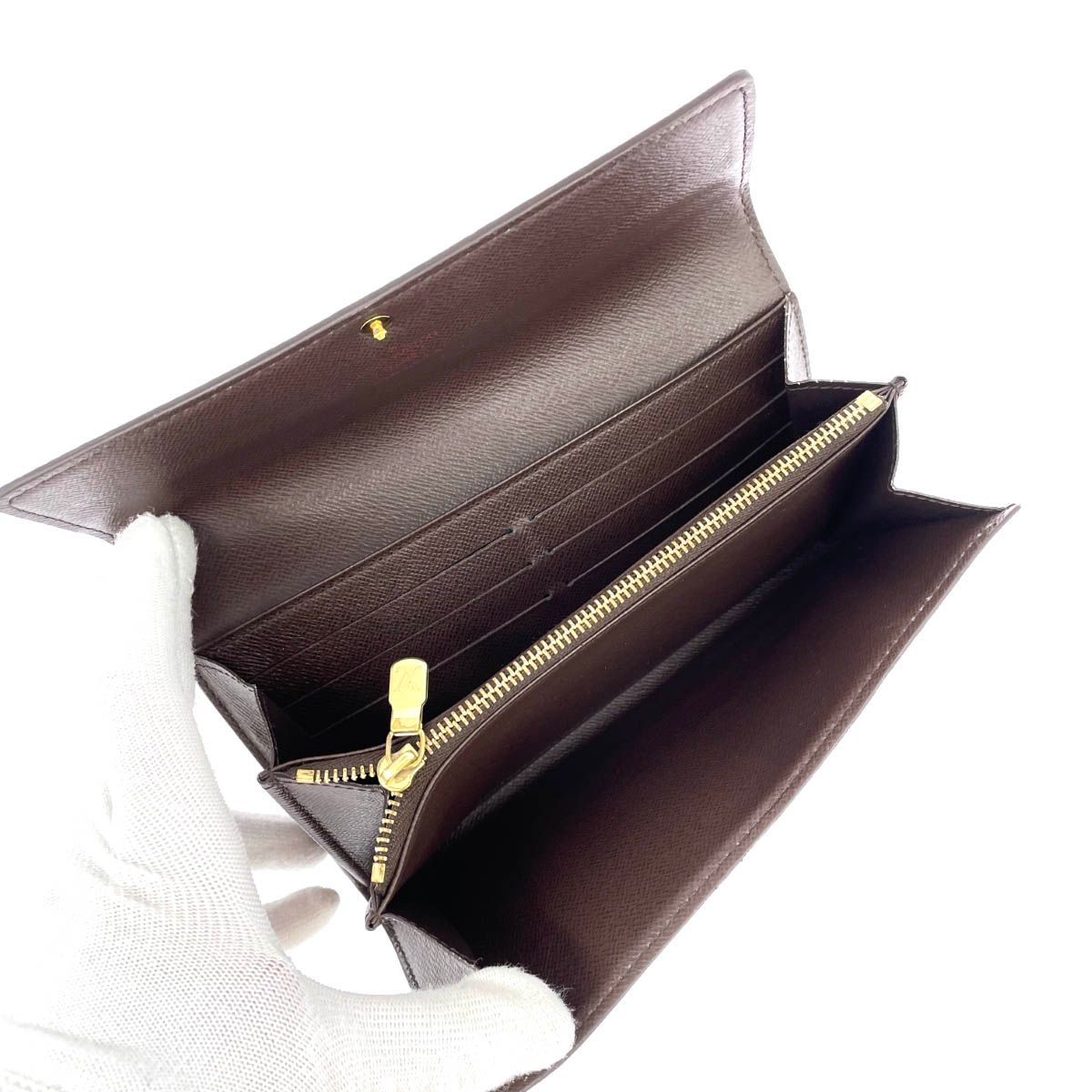 ルイヴィトン ダミエ エベヌ ポルトフォイユ サラ 二つ折り財布 ブラウン 良好 LOUIS VUITTON ルイヴィトン ダミエ エベヌ ポルトフォイユサラ