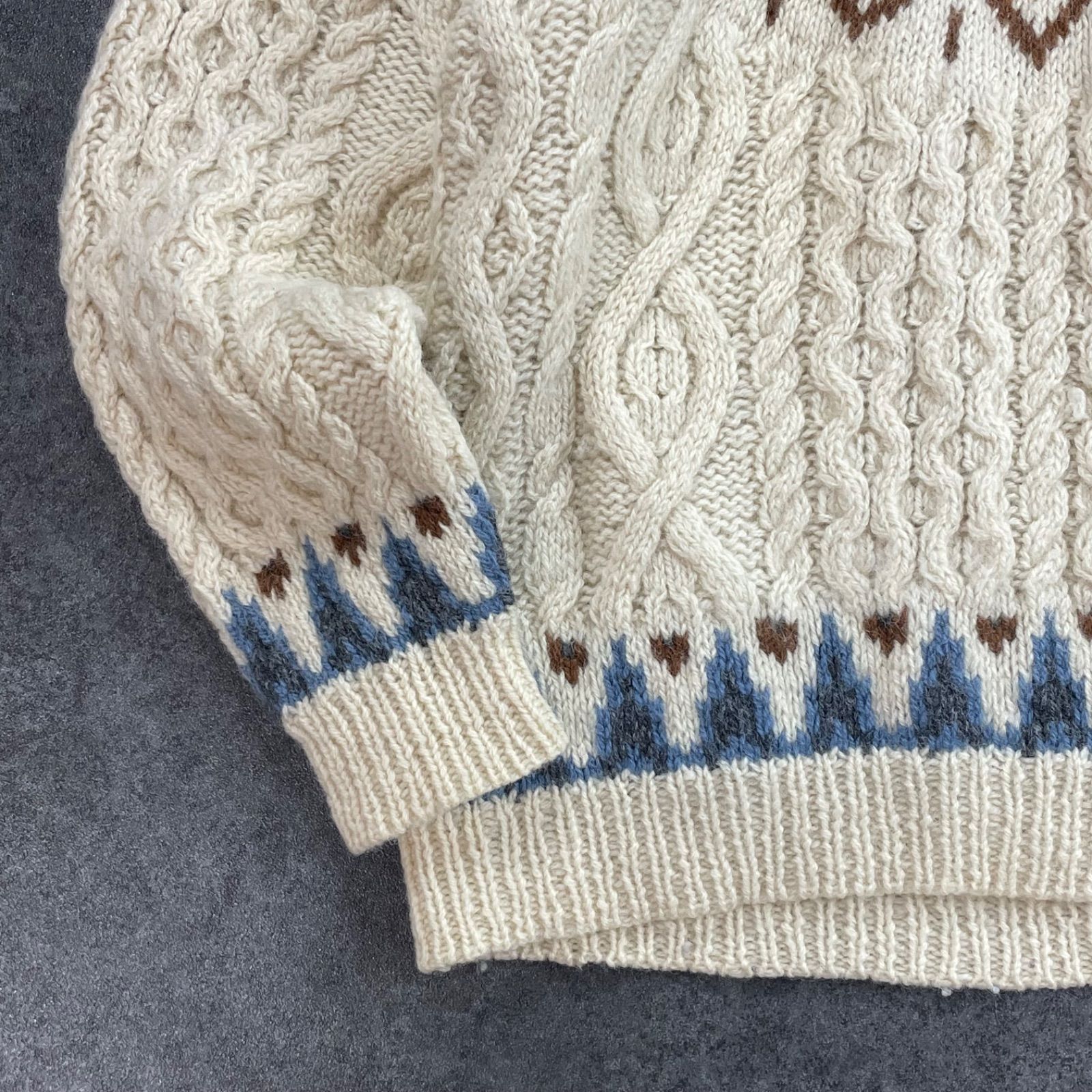 Vintage Nordic Sweater Cable Hand Knit Multicolore ヴィンテージ ノルディックセーター 厚手 ケーブル チェーン ニット クルーネック マルチカラー