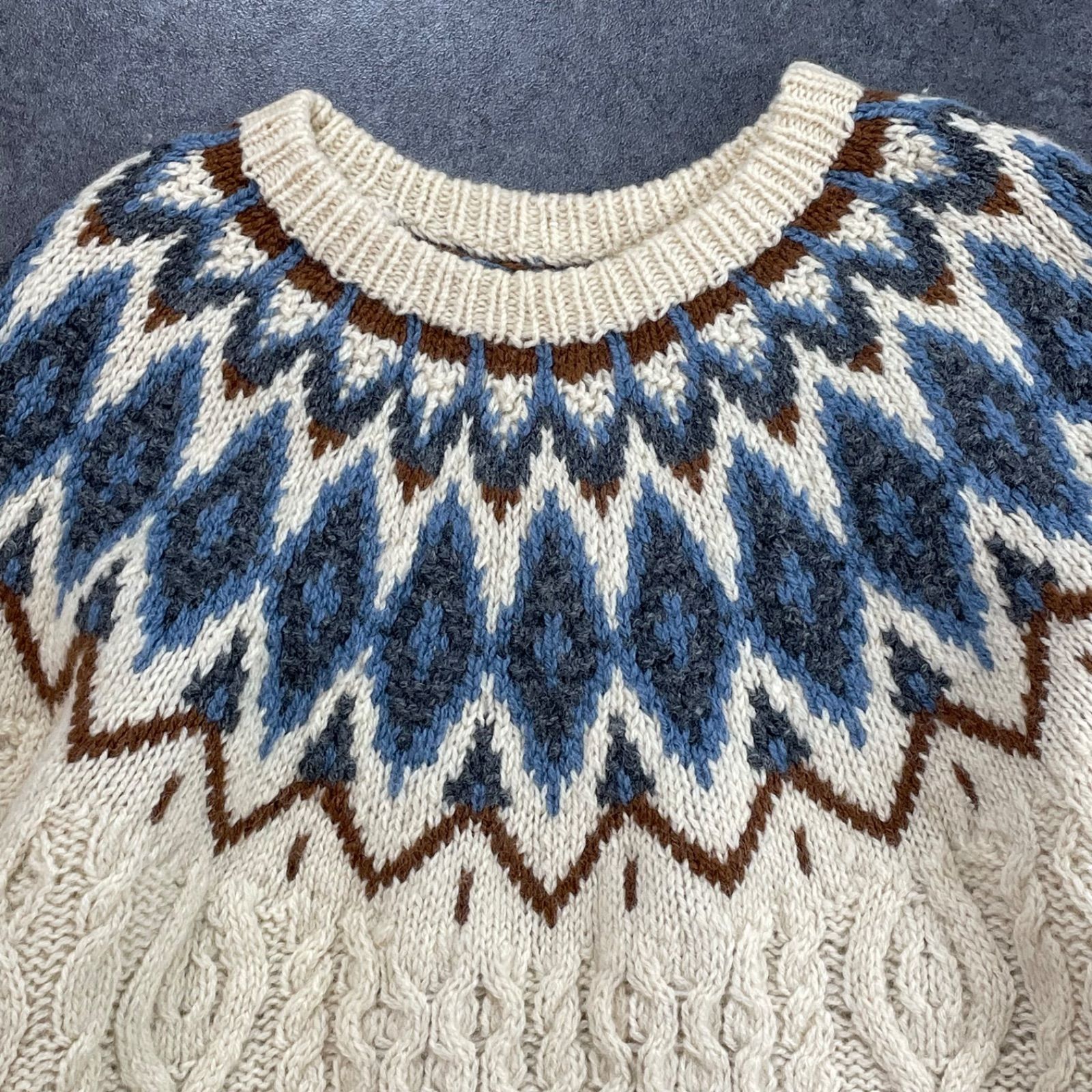 Vintage Nordic Sweater Cable Hand Knit Multicolore ヴィンテージ ノルディックセーター 厚手 ケーブル チェーン ニット クルーネック マルチカラー