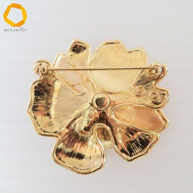 anza スワロフスキー Swarovski ブローチ 花 フラワー オレンジ