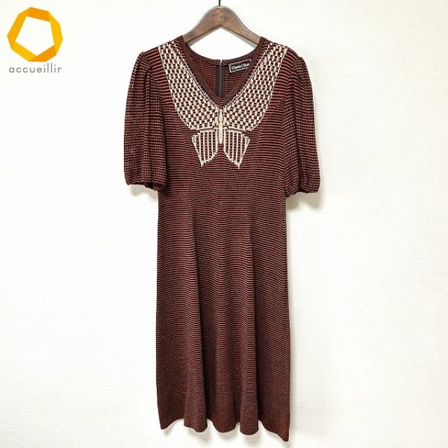 snc サイトウトヨコ 斉藤都世子 ワンピース オレンジ 黒 ベージュ ニット ラメ糸 蝶々 ボーダー 半袖 レディース 952375