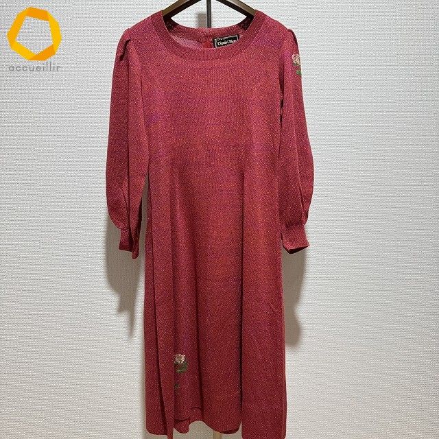 anc サイトウトヨコ 斉藤都世子 ワンピース ニット 赤 ラメ ピンク レディース 969650