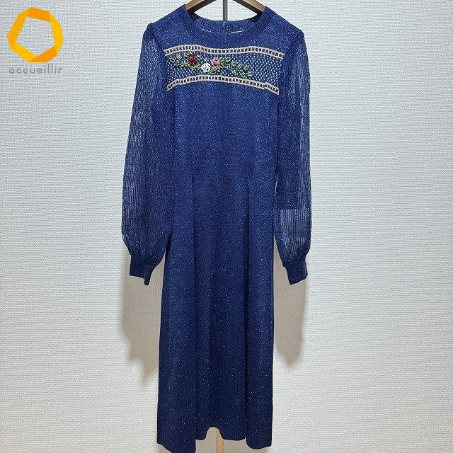 anc サイトウトヨコ 斉藤都世子 ワンピース 青 ラメ ニット レディース 969651