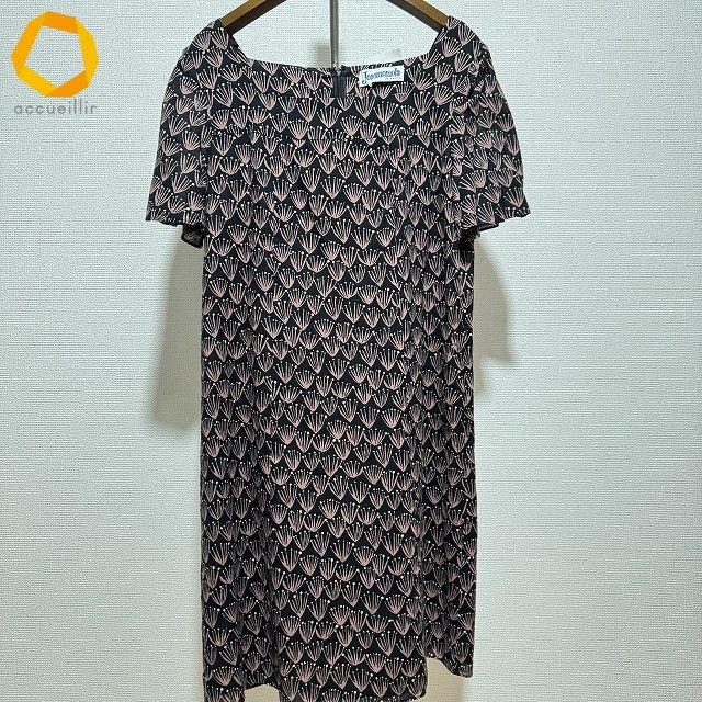 snc ホコモモラ jocomomola ワンピース 42 黒 ピンク 総柄 スクエアネック レディース 978747