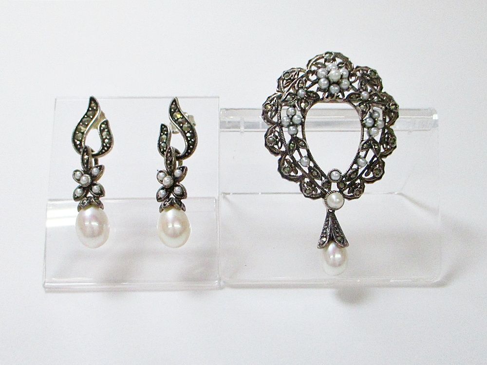 碌山 ロクザン パール ペンダントトップ ピアス セット Ag925 碌山 SV925 アクセサリーセット ピアス ブローチ ペンダントトップ