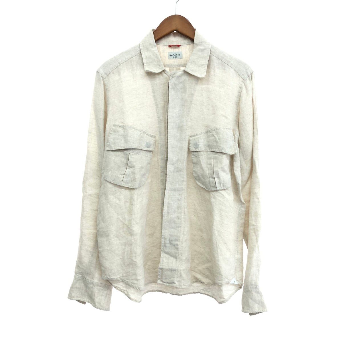 Bagutta バグッタ デザイン長袖シャツ サイズ:39 リネン/比翼 ベージュ メンズ / 241014004020
