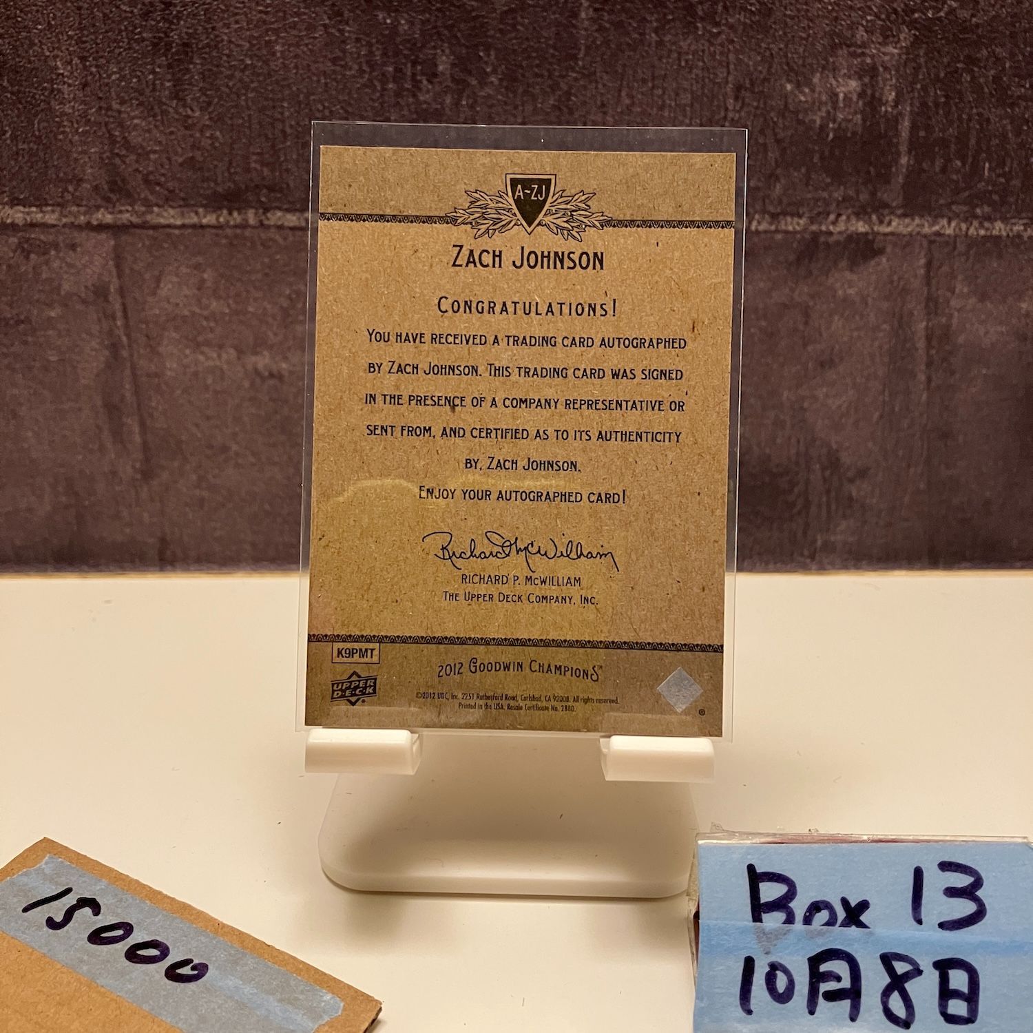 2012 Upper Deck Goodwin Champions Zach Johnson 直筆サインカード カード