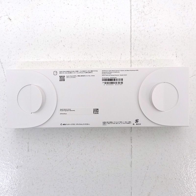 Apple Watch Series 11 GPSモデル 42 mm ジェットブラックアルミニウムケース MEW 04 J A とパープルフォグスポーツバンド M L MFGH 4 FE 139-C 257