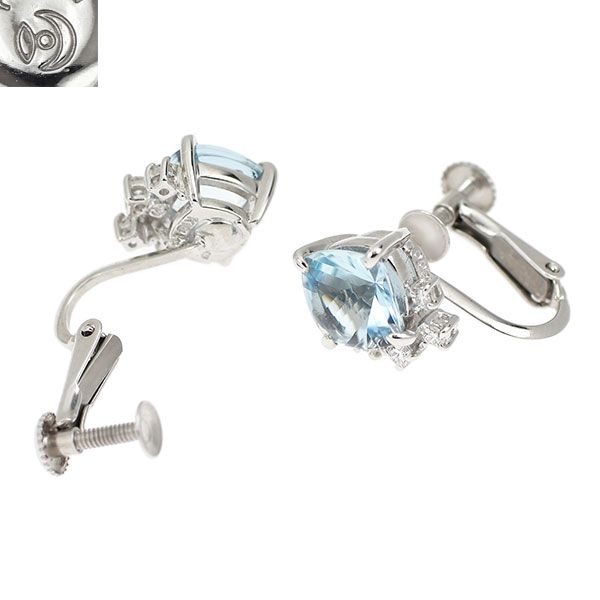 田崎真珠 K18WG アクアマリン ダイヤモンド イヤリング D0.12ct - メルカリ