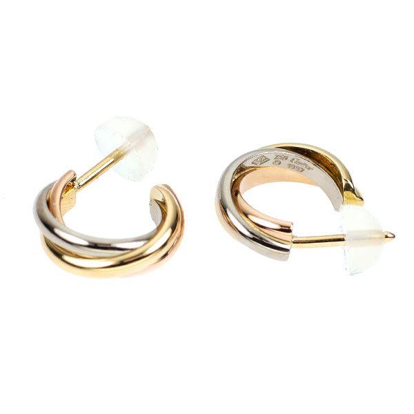 E041 美品 K18YG WG PG トリニティピアス TRINITY（Cartier） （美品）カルティエ CARTIER トリニティ ダイヤ