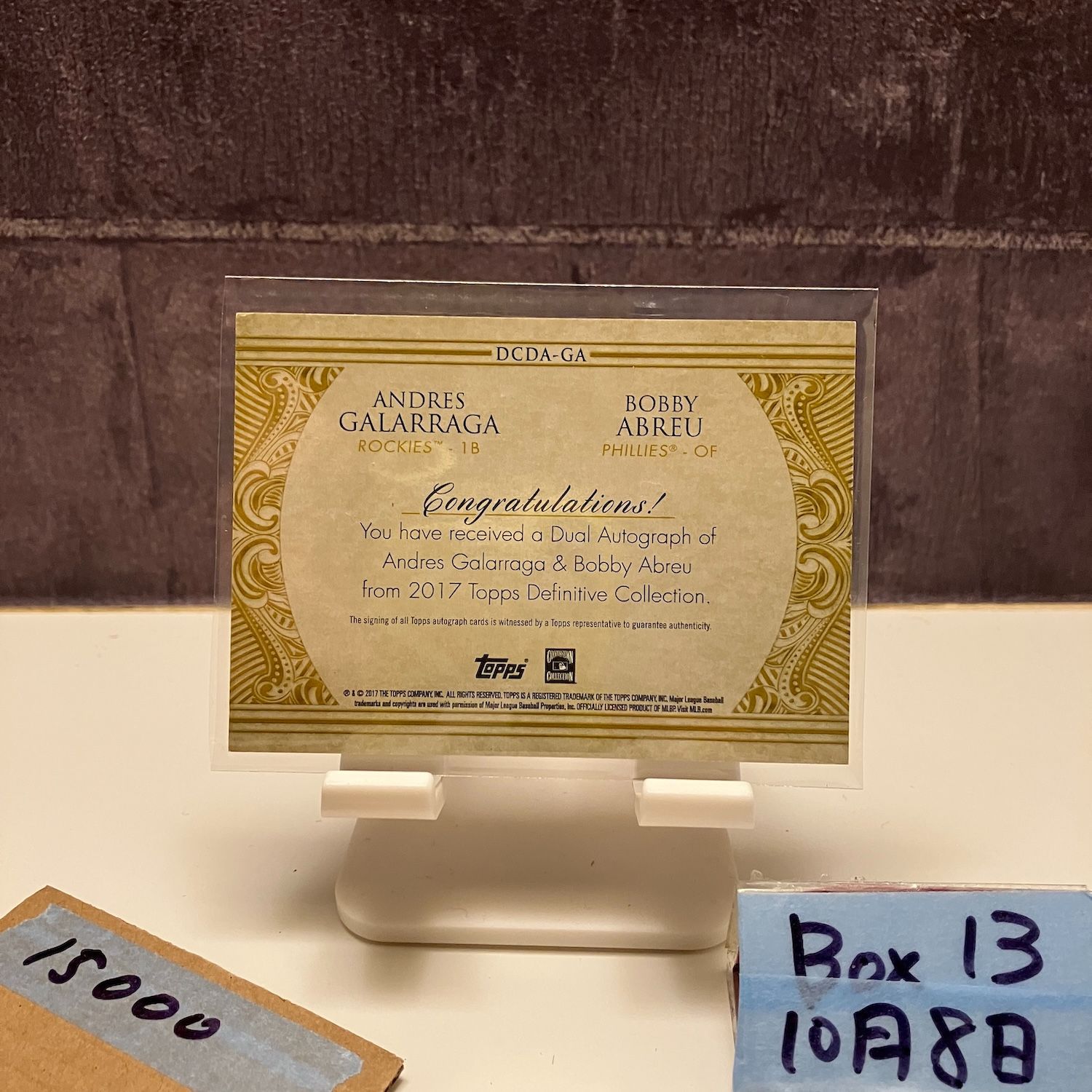 2017 Topps Definitive Collection Andres Galarraga - Bobby Abreu 10 35 直筆サインカード Colorado Rockies Philadelphia Phillies カード