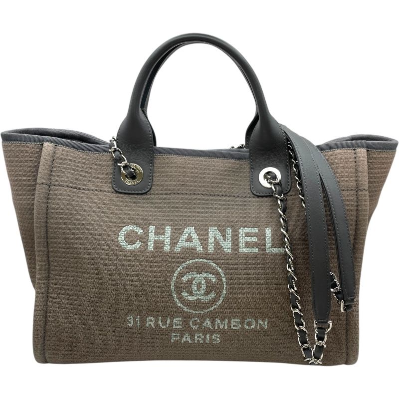 シャネル CHANEL ドーヴィルMM A 67001 ブラウン SV金具 キャンバス レディース ハンドバッグ