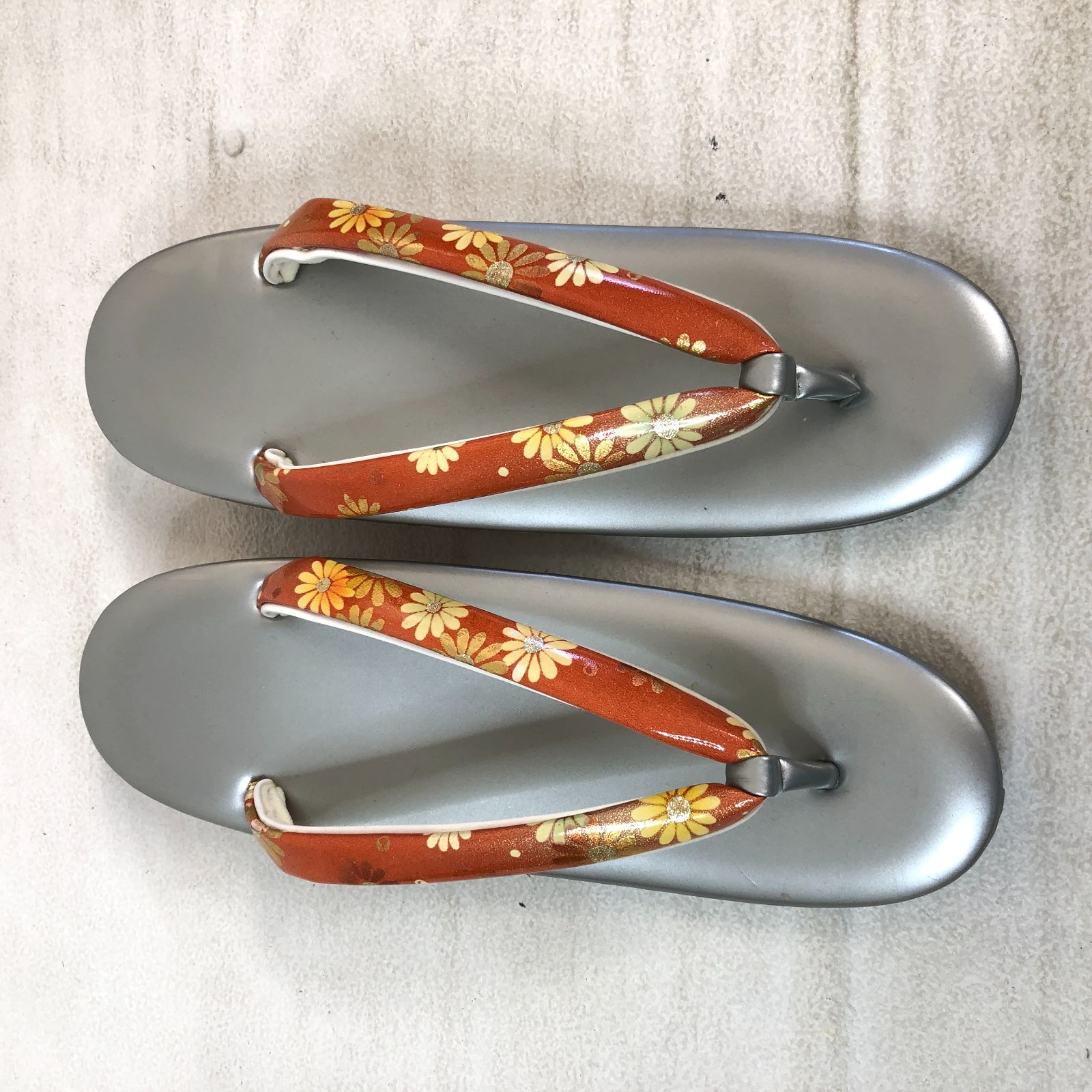 Lサイズ】草履 バッグ セット 24cm オレンジ×ゴールド 花柄 振袖 成人