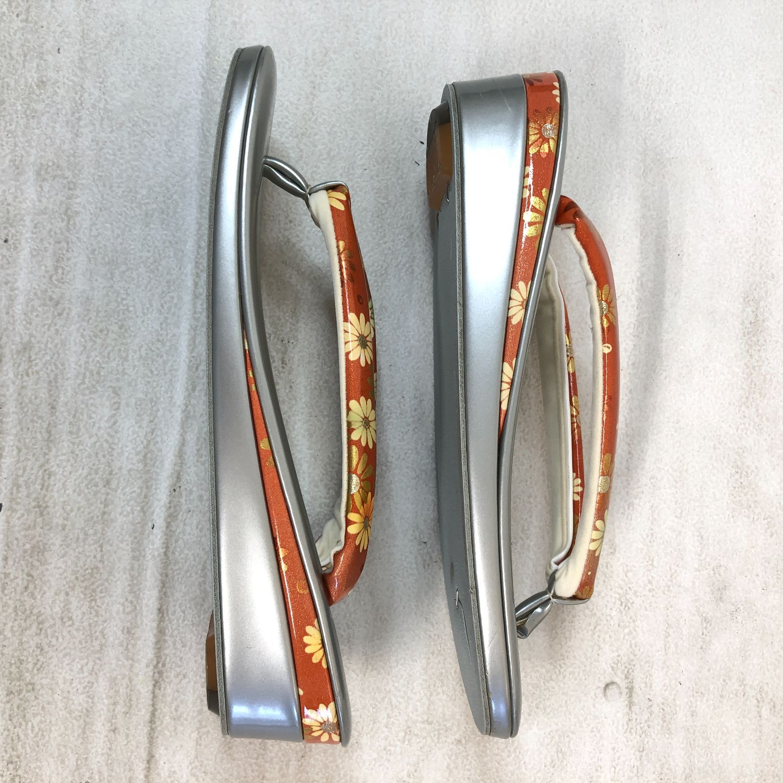 Lサイズ】草履 バッグ セット 24cm オレンジ×ゴールド 花柄 振袖 成人