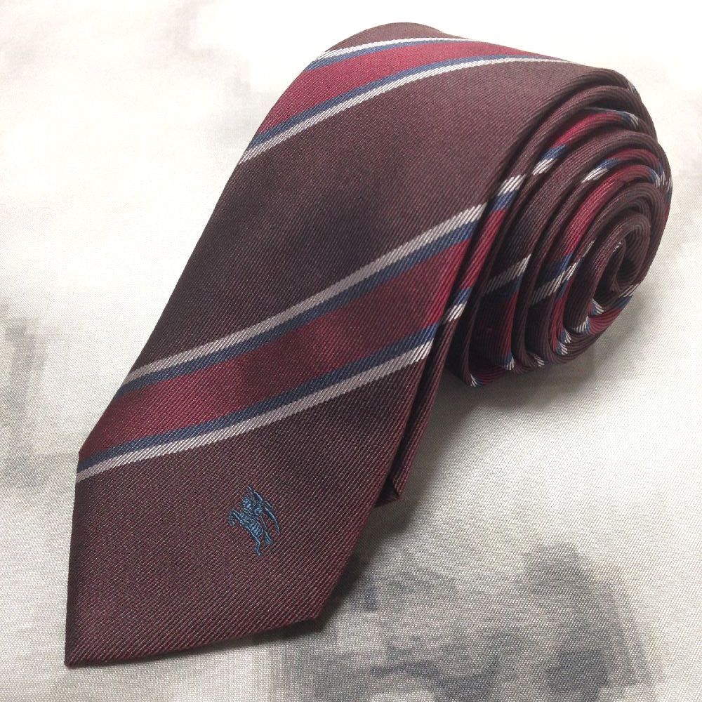 バーバリー Burberry 微光沢 ネクタイ シルク 斜めストライプ レジメンタル 茶系 ブラウン系 Q 009226 ゆうパケット