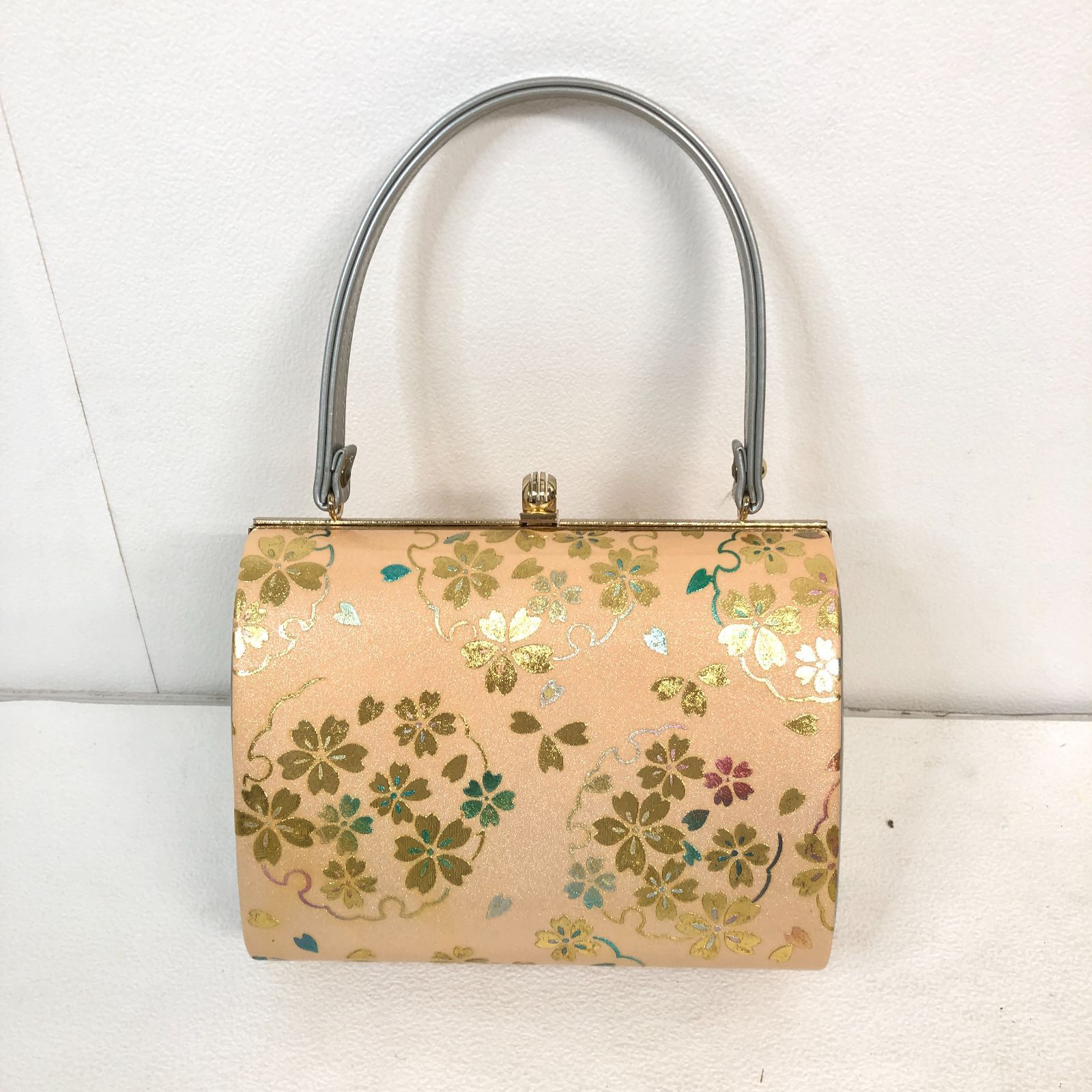 Lサイズ】草履 バッグ セット 24cm 薄オレンジ×ゴールド 花柄 振袖 