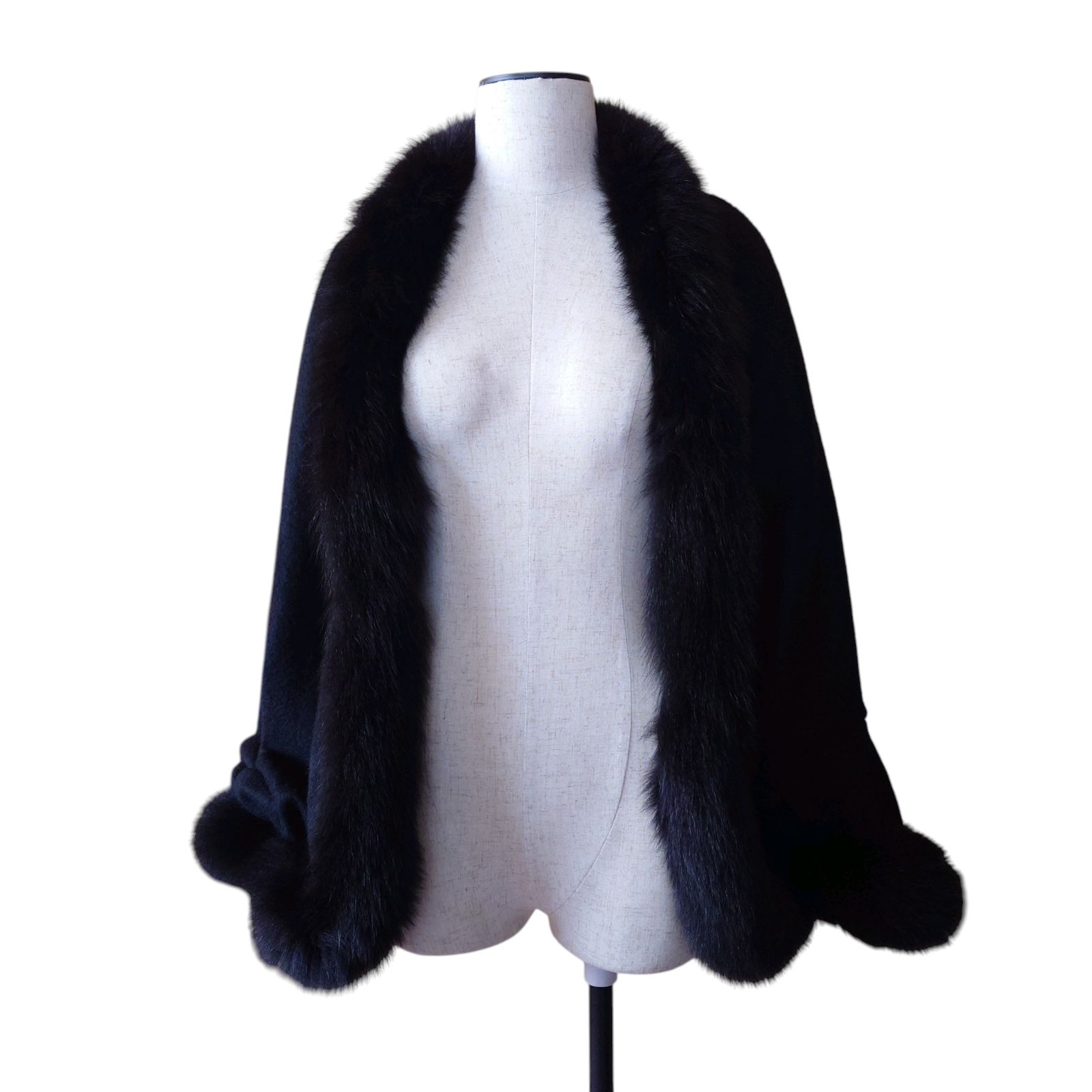 COTOO ブルーフォックスファー付きコート COTOO コトゥー カシミヤ100% ブルーフォックスファー 3way ポンチョ
