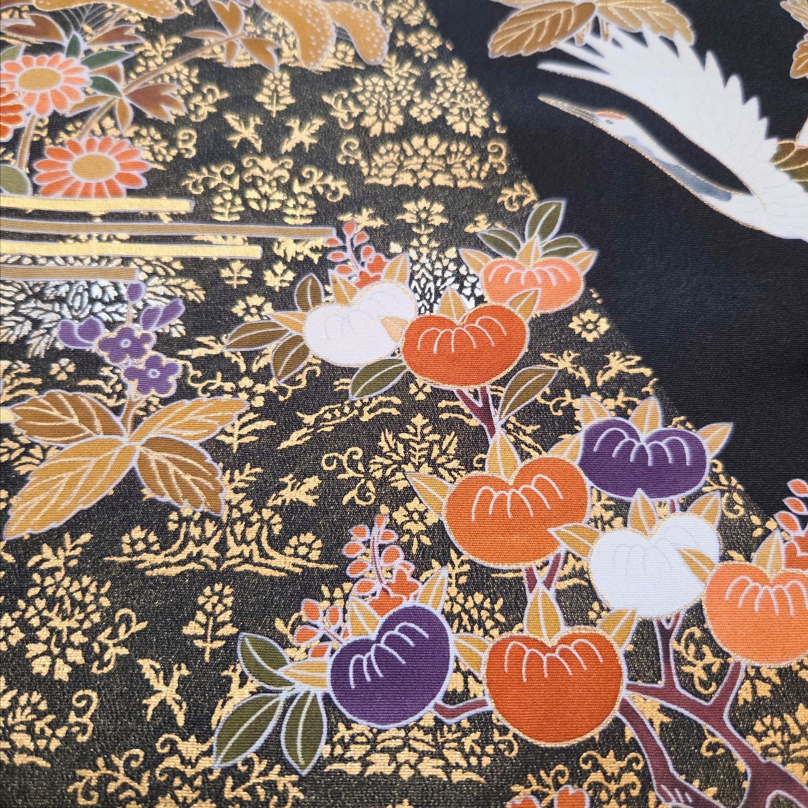 着物リメイク 黒留袖 ロングワンピースM〜L オレンジゴールド 金駒