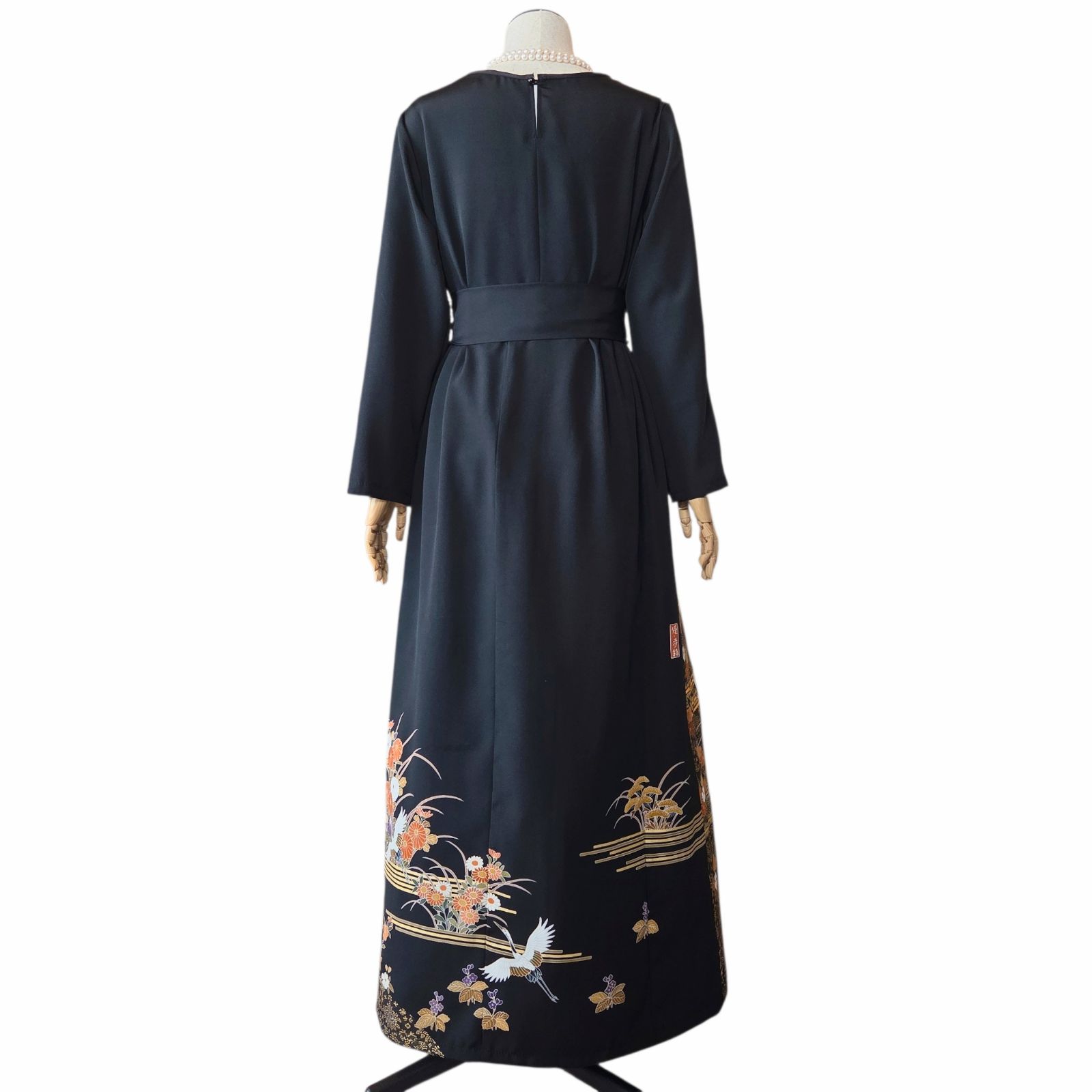 着物リメイク ワンピース 作家物 ロング マキシ ドレス Aライン 黒留袖