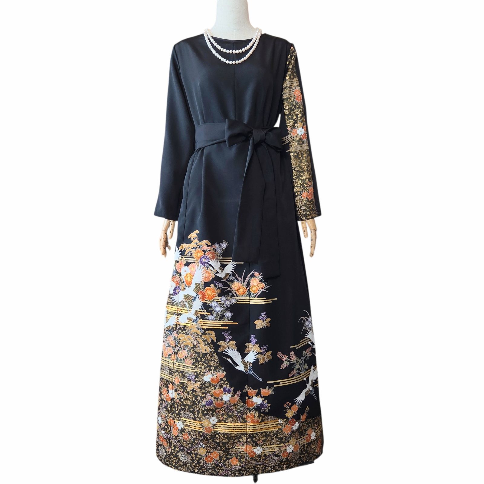 着物リメイク ワンピース 作家物 ロング マキシ ドレス Aライン 黒留袖