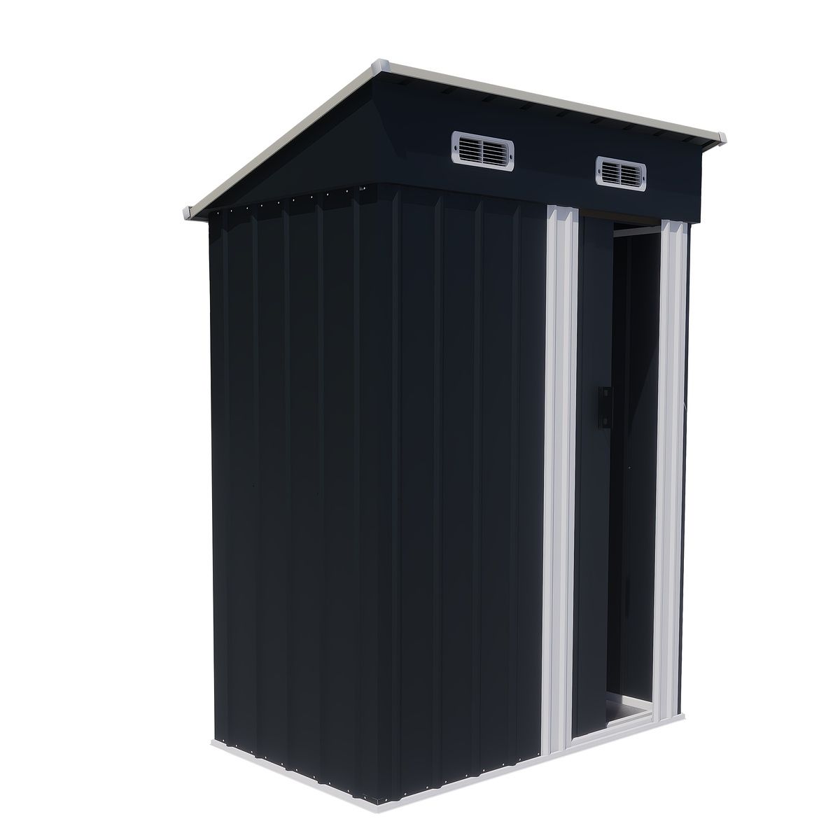 錆びにくい＆防水 屋外用スチール製収納庫 148 x 82.5 193 cm 強化床フレーム 庭 ベランダ 工具入れ DIY用品収納 モダンなグレー 自立式 収納小屋なしブルーグレー