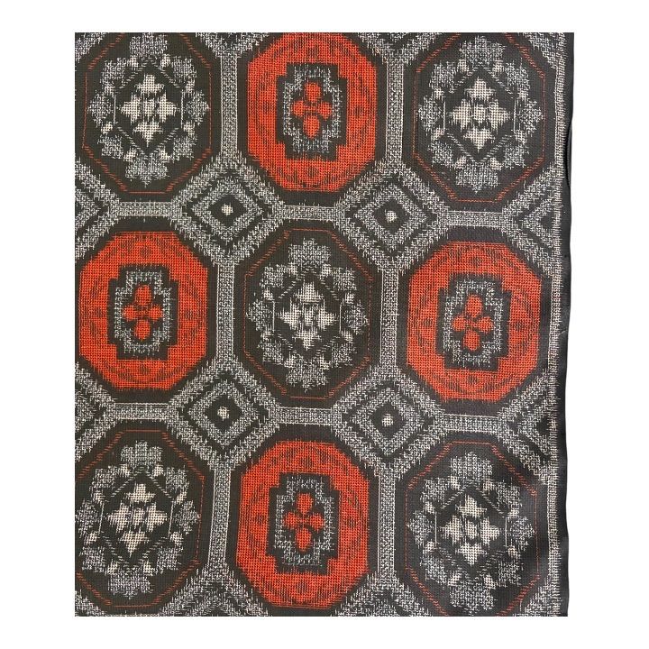 処分価格 アンティーク 反物 正絹 手織 村山大島紬 アンサンブル 亀甲柄 黒×朱