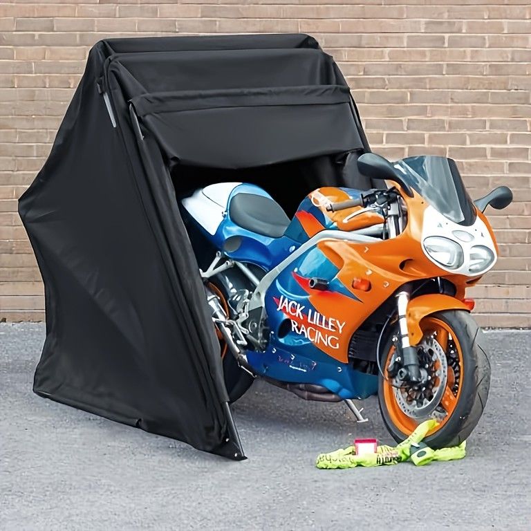 UVカット＆防水 自転車用屋外収納庫 スチール製 サイクルハウス 簡易ガレージ サイクルポート 物置 家庭用 盗難対策 ブラック