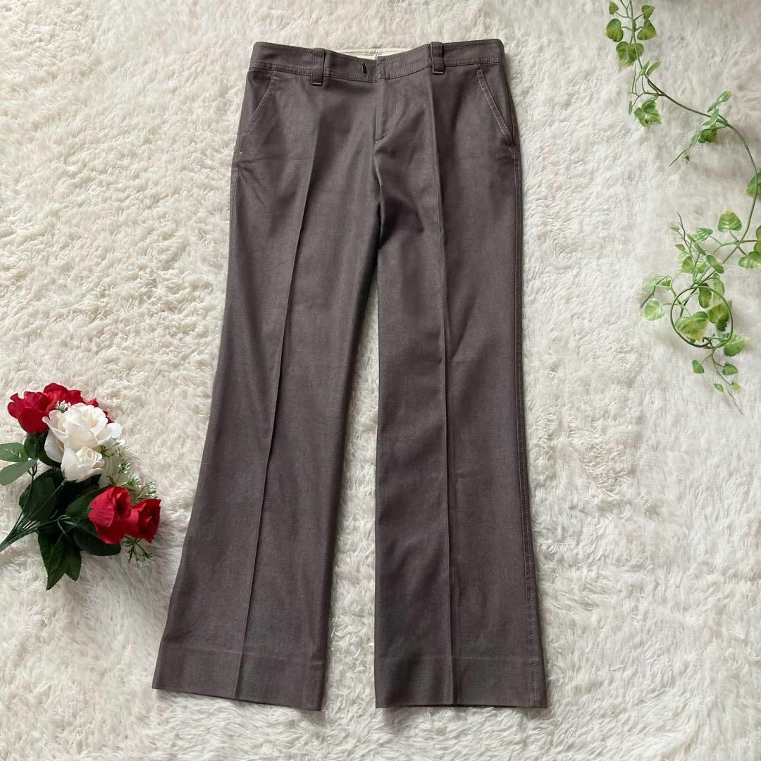 アクアスキュータム シルク混 スタンドカラーパンツスーツ ブラウン