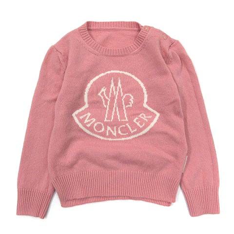 モンクレール MONCLER ウール カシミヤ ニット ビッグロゴ セーター 長袖 2025 AW ピンク 2 anni 92 cm ベビー