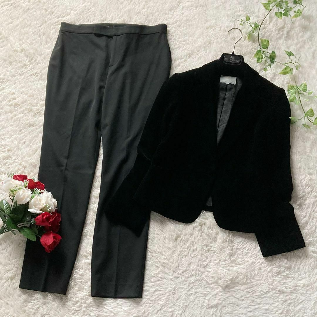 23区 ラルフローレン セットアップパンツスーツ ベルベットテーラードジャケット スラックス ブラック 38