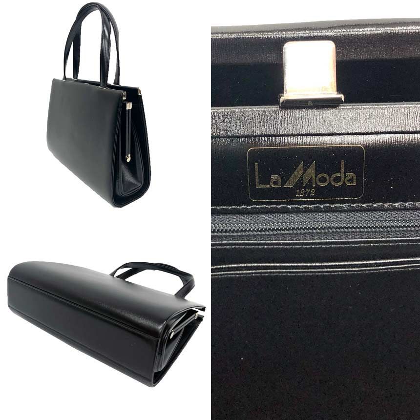 La Moda HASEGAWA ラ モーダ レザー ハンドバッグ ブラック 黒 和装